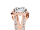 Rose gold Asscher Halo Split Shank Diamond Ring with Four-Prong Setting_28