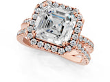 Rose gold Asscher Halo Split Shank Diamond Ring with Pavé Setting 1