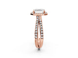 Rose gold Asscher Halo Split Shank Diamond Ring with Pavé Setting 2
