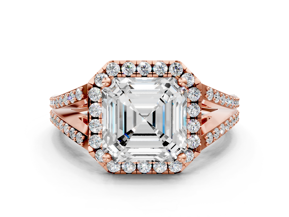 Rose gold Asscher Halo Split Shank Diamond Ring with Prong Setting_6