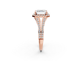Rose gold Asscher Halo Split Shank Diamond Ring with Prong Setting_8