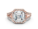 Rose gold Asscher Halo Split Shank Pave Diamond Ring with Four-Prong Setting_50