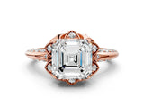 Rose gold Asscher Halo Split Shank Pave Diamond Ring with Petal Prong Setting_20