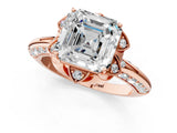 Rose gold Asscher Halo Split Shank Pave Diamond Ring with Petal Prong Setting_21
