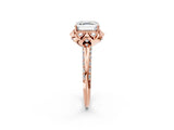 Rose gold Asscher Halo Split Shank Pave Diamond Ring with Petal Prong Setting_22
