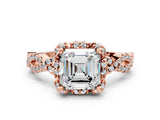 Rose gold Asscher Halo Twist Band Solitaire Ring with Six-Prong Setting_33