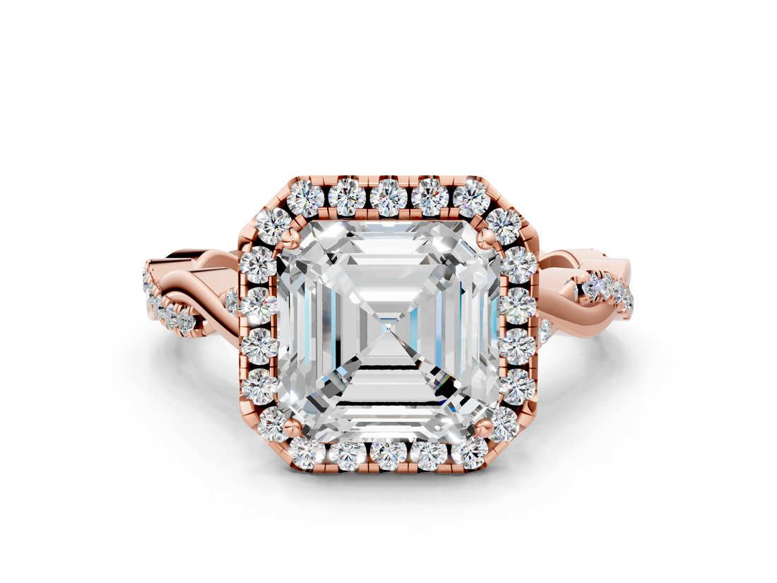 Rose gold Asscher Halo Twist Band Solitaire Ring_6