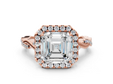 Rose gold Asscher Halo Twist Band Solitaire Ring_6