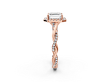 Rose gold Asscher Halo Twist Band Solitaire Ring_8
