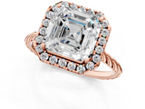 Rose gold Asscher Halo Twisted Band Four-Prong Diamond Ring_7