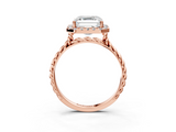 Rose gold Asscher Halo Twisted Band Four-Prong Diamond Ring_9