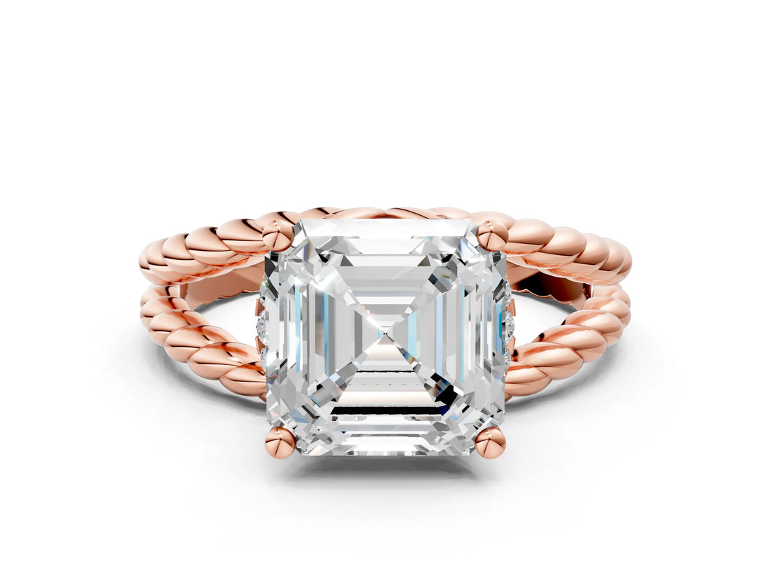 Rose gold Asscher Halo Twisted Band Four-Prong Ring_33