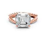 Rose gold Asscher Halo Twisted Band Four-Prong Ring_33