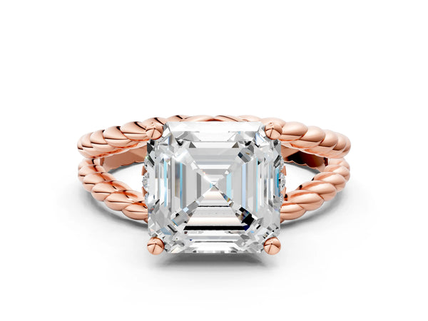 Rose Gold Asscher Cut Engagement Ring Setting with Twisted Rope Split Shank and Accented Head