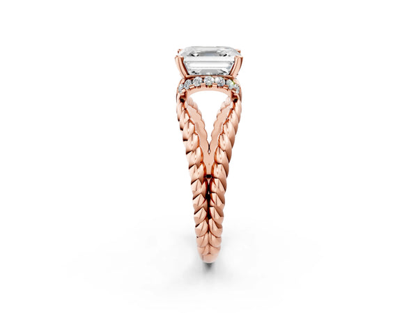 Rose Gold Asscher Cut Engagement Ring Setting with Twisted Rope Split Shank and Accented Head