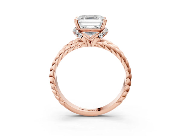 Rose Gold Asscher Cut Engagement Ring Setting with Twisted Rope Split Shank and Accented Head