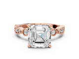 Rose gold Asscher Milgrain Bezel Diamond Engagement Ring with Solitaire Prong Setting_35