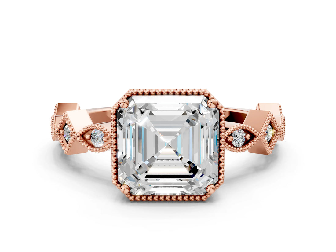 Rose gold Asscher Milgrain Marquise Diamond Twist Band Ring_33