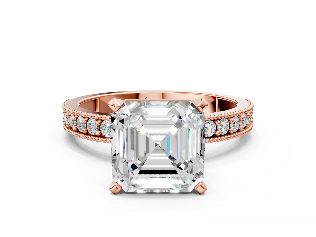 Rose gold Asscher Milgrain Pave Diamond Engagement Ring with Four-Prong Setting_6