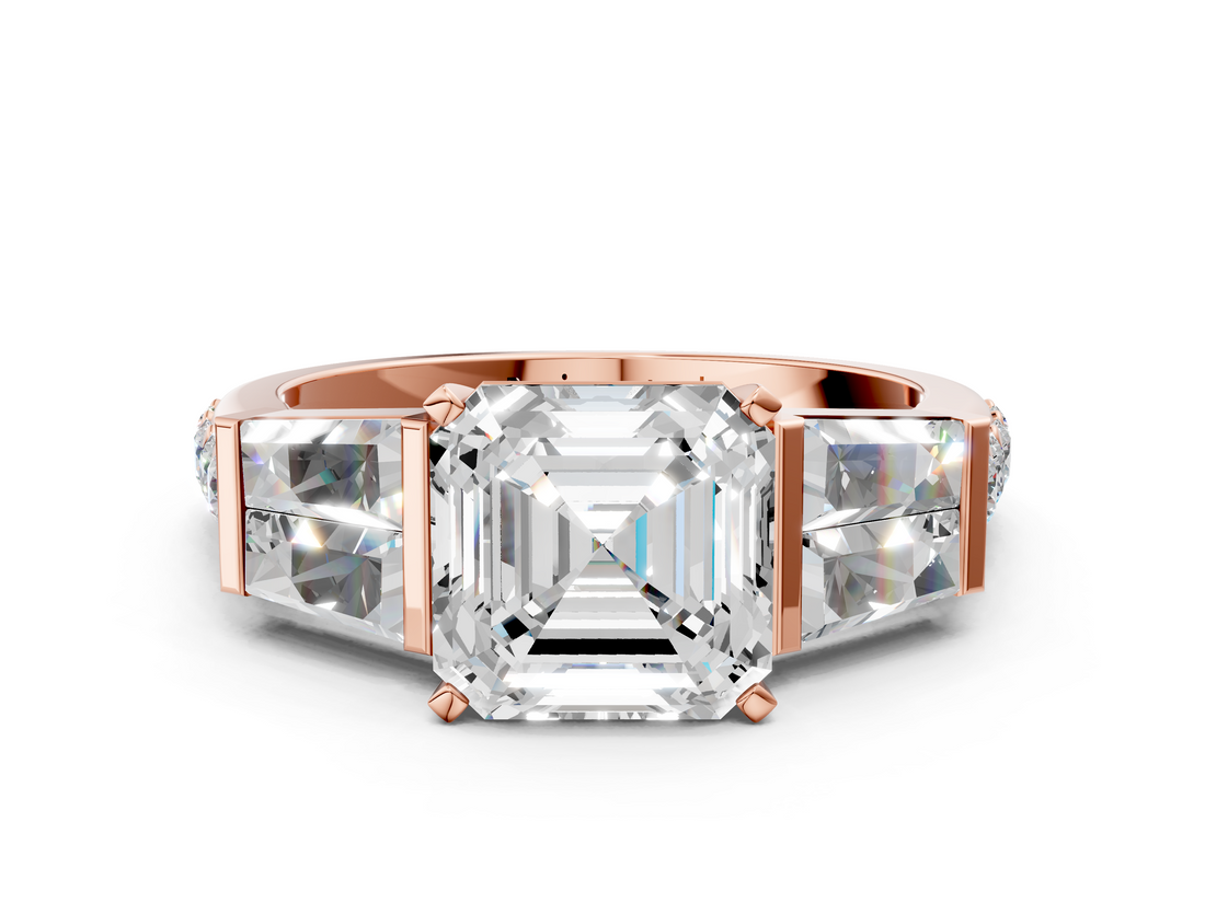 Rose gold Asscher Solitaire Baguette Side Stone Channel Set Engagement Ring_7