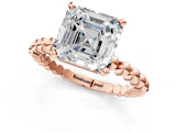Rose gold Asscher Solitaire Beaded Band Prong Setting Ring 1