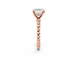 Rose gold Asscher Solitaire Beaded Band Prong Setting Ring 2