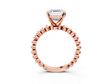 Rose gold Asscher Solitaire Beaded Band Prong Setting Ring 3