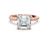 Rose gold Asscher Solitaire Beaded Band Prong Setting Ring