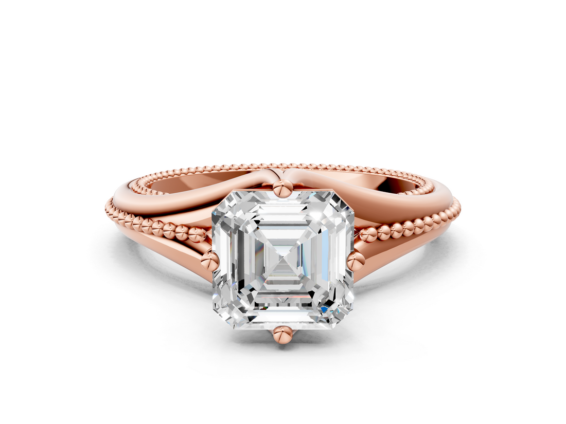 Rose gold Asscher Solitaire Beaded Band Six-Prong Setting_8