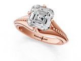 Rose gold Asscher Solitaire Beaded Band Six-Prong Setting_9