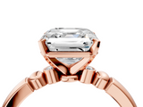Rose gold Asscher Solitaire Beaded Band with Four-Prong Setting_11
