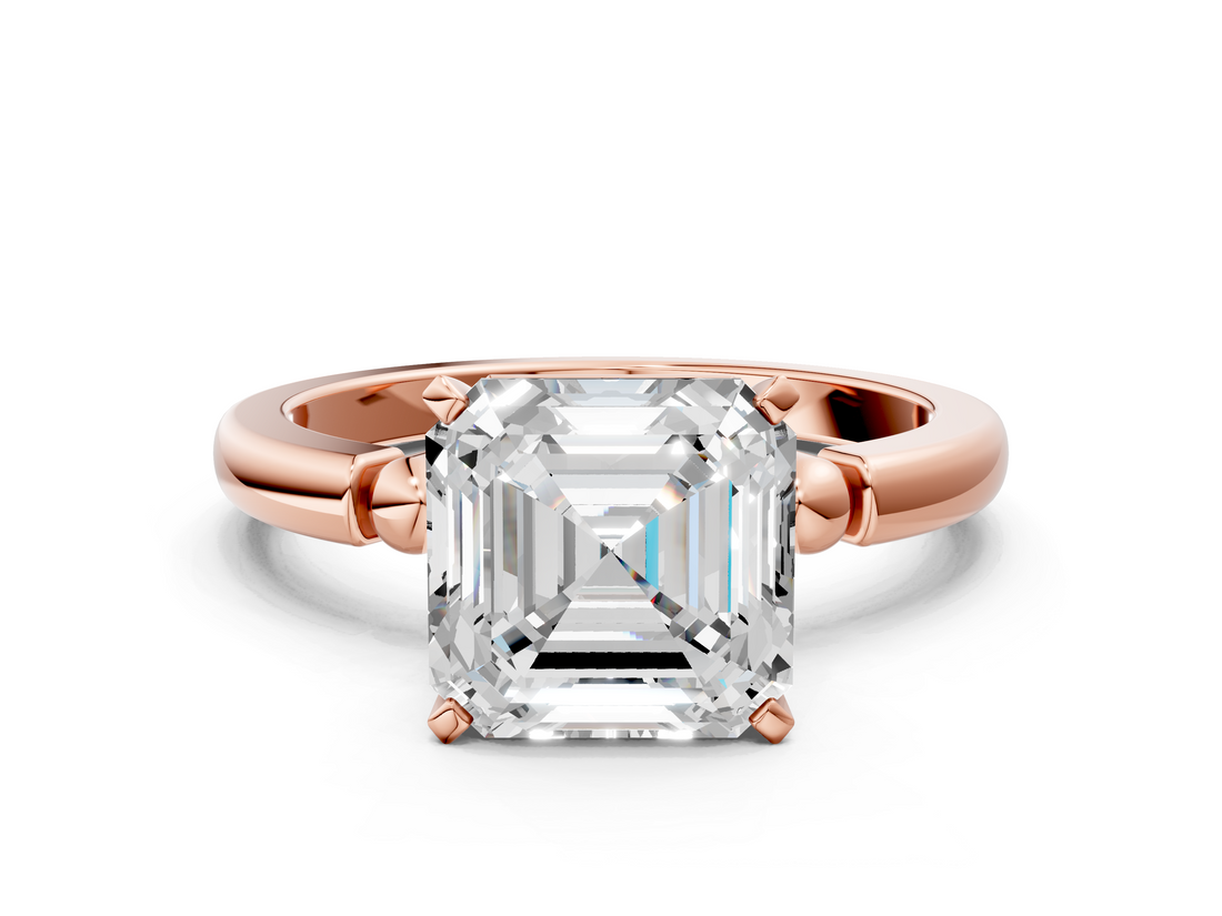 Rose gold Asscher Solitaire Beaded Band with Four-Prong Setting_7
