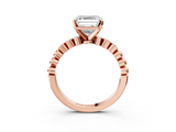 Rose gold Asscher Solitaire Bezel Accent Diamond Engagement Ring with Beaded Band and Four-Prong Setting_10