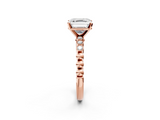 Rose gold Asscher Solitaire Bezel Accent Diamond Engagement Ring with Beaded Band and Four-Prong Setting_9