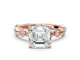 Rose gold Asscher Solitaire Bezel-Set Diamond Ring with Beaded Band and Four-Prong Setting_51
