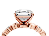 Rose gold Asscher Solitaire Bezel-Set Diamond Ring with Beaded Band and Four-Prong Setting_55