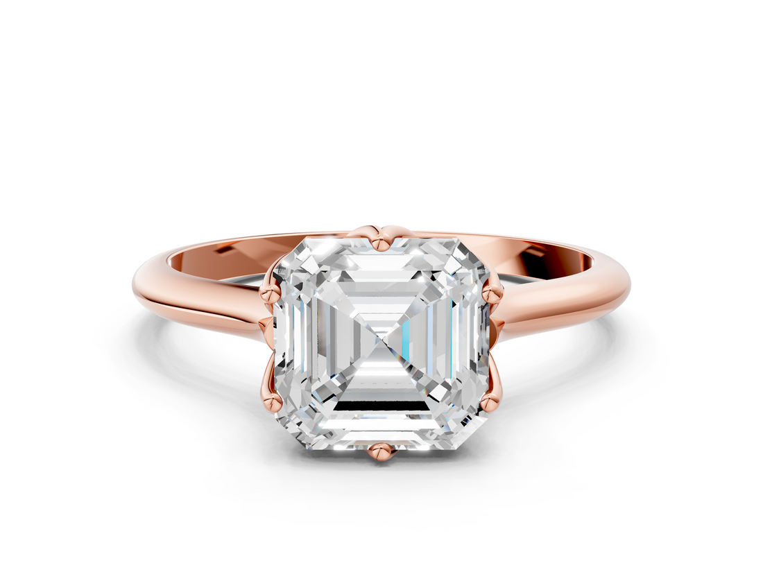 Rose gold Asscher Solitaire Cathedral Diamond Ring with Six-Prong Setting_23