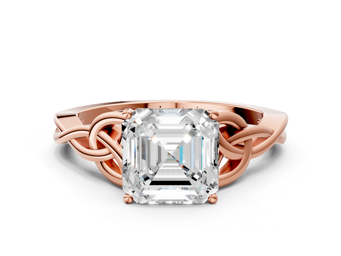 Rose gold Asscher Solitaire Celtic Knot Engagement Ring with Four-Prong Setting_73
