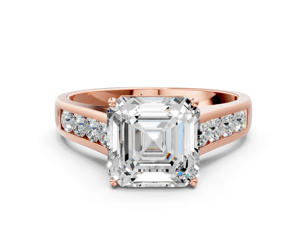 Rose gold Asscher Solitaire Channel-Set Diamond Engagement Ring with Four-Prong Setting