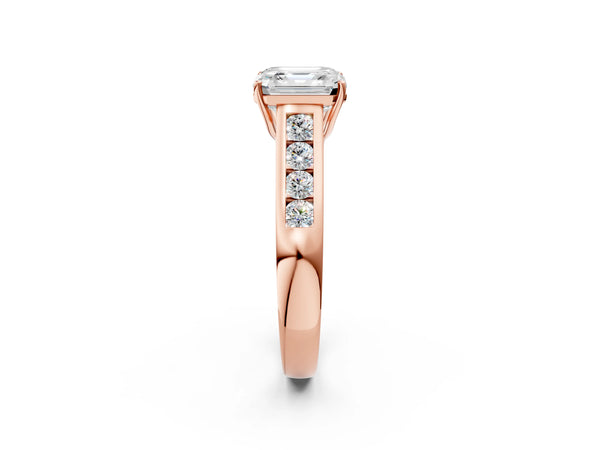 Rose gold Asscher Solitaire Channel-Set Diamond Engagement Ring with Four-Prong Setting