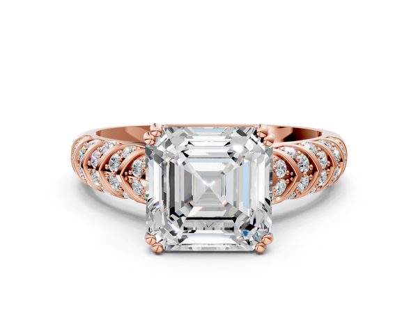 Rose gold Asscher Solitaire Chevron Pave Diamond Engagement Ring with Six-Prong Setting
