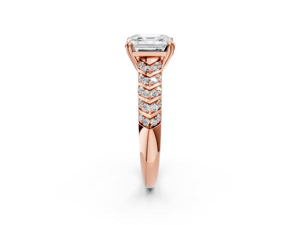 Rose gold Asscher Solitaire Chevron Pave Diamond Engagement Ring with Six-Prong Setting