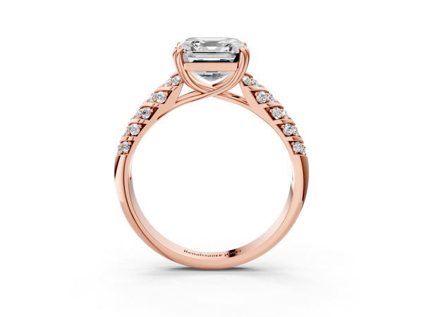 Rose gold Asscher Solitaire Chevron Pave Diamond Engagement Ring with Six-Prong Setting