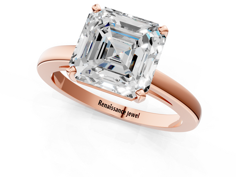 Rose gold Asscher Solitaire Diamond Engagement Ring with Four-Prong Setting on a Classic Band_23