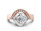 Rose gold Asscher Solitaire Diamond Engagement Ring with Pave Band and Four-Prong Setting 2