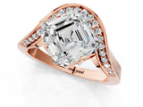 Rose gold Asscher Solitaire Diamond Engagement Ring with Pave Band and Four-Prong Setting 3