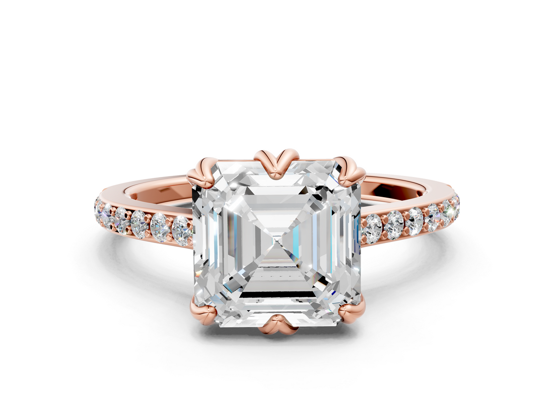 Rose gold Asscher Solitaire Diamond Engagement Ring with Pave Band and Six-Prong Setting_6