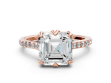 Rose gold Asscher Solitaire Diamond Engagement Ring with Pave Band and Six-Prong Setting_6