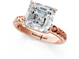 Rose gold Asscher Solitaire Diamond Engagement Ring with XO Engraved Band and Four-Prong Setting 2