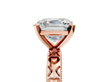 Rose gold Asscher Solitaire Diamond Engagement Ring with XO Engraved Band and Four-Prong Setting